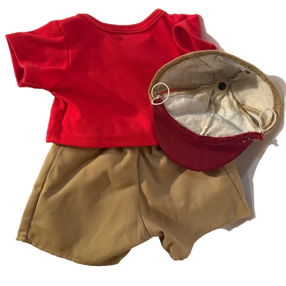 Build A Bear outfit khaki‎ shorts Red Tee matching cap 3pc set classic